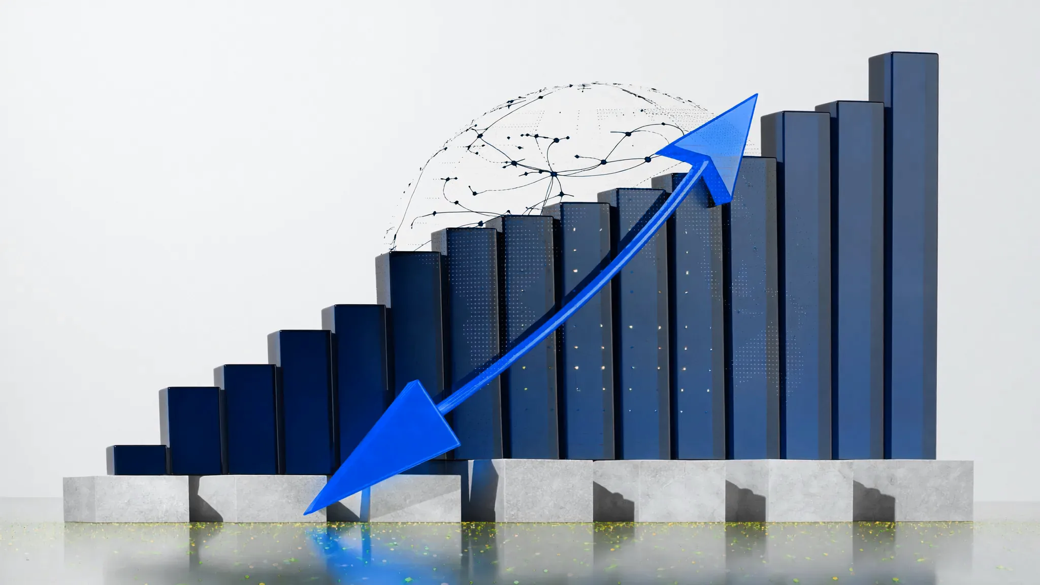 A rising bar chart with an upward arrow, symbolizing growing booked revenue